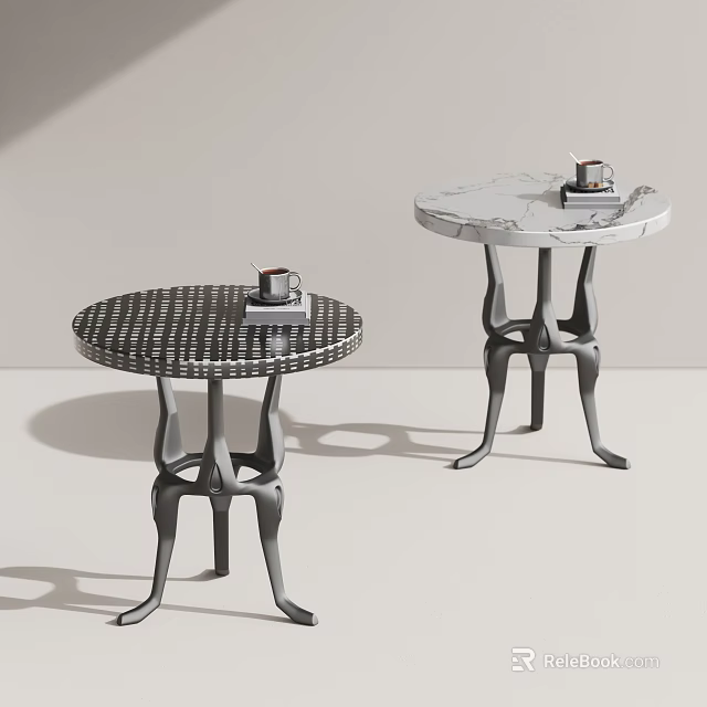 Modern Round Side Tables With Checkerboard And Marble Tops And Metal Bases 3d model 