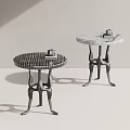 Modern Round Side Tables With Checkerboard And Marble Tops And Metal Bases