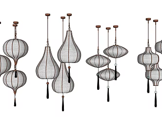 New Chinese Chandelier Lantern Chandelier Combination 3d model