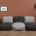 Gray Black Modular Bean Bag Sofa With Yellow Side Table Floor Lamp And Brown Wall 3d model