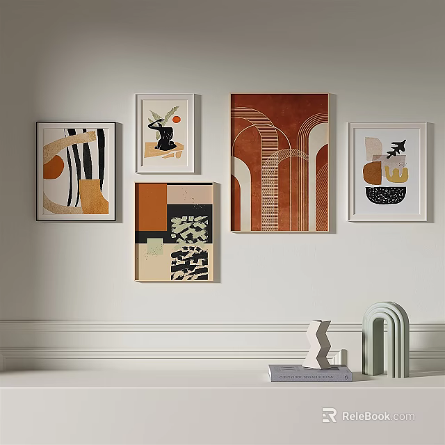 Modern Abstract Wall Art Collection With Geometric Patterns And Decorative Objects 3d model