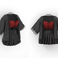 Black Lace Trimmed Coat With Red Corset Top And Black Skirt Outfit