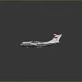 White Passenger Airplane With Blue Stripes Red Tail Logo And Four Engines