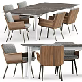 Modern Minimalist Dining Table Set With Wooden Chairs Gray Cushions White Legs