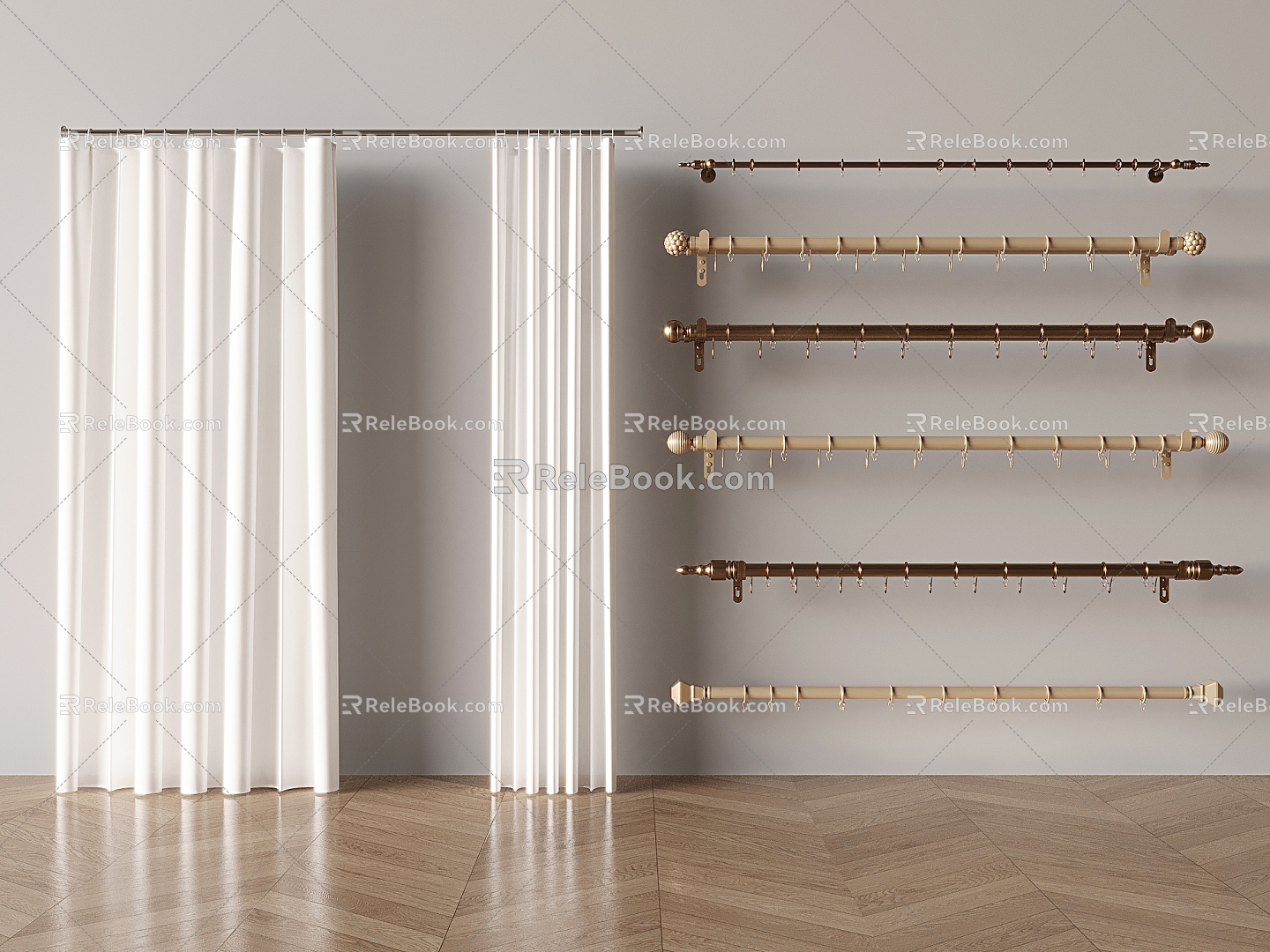 French Cream Style Curtain Cloth Curtain Gauze Curtain Dream Curtain Curtain Rod Roman Rod Metal Rod Slide Rail 3d model