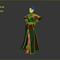 Fantasy Female Character In Traditional Costume With Golden Red Details And Elegant Pose