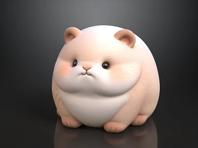 Chubby Light Pink And White Plush Toy With Big Eyes Small Ears And Round Body 3d model