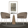 Modern Round Table And Upholstered Chairs Set With Wooden Leg And Decorative Art