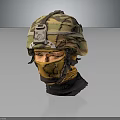 Detailed Military Character Model With Camouflage Helmet And Yellow Face Mask