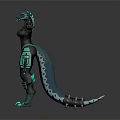 Futuristic Game Movie Character In Black Armor With Green Glowing Spikes And Claws