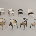 Various Stylish Dining Chairs With Rattan Wooden Frames And Comfortable Seat Cushions