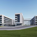 Modern School Building Complex with Multi Story White Exterior Glass Windows and Green Area