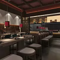 Traditional Hotpot Restaurant Interior With Wooden Decor Lanterns And Open Dining Area