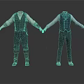Headless Character Models With Green Striped And Blue Vests Pants Holding Hands On White Background
