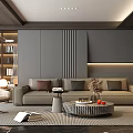 Modern Living Room Interior With TV Wall Coffee Table And Decorative Shelves