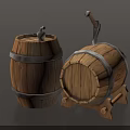 Wooden Storage Barrels With Axe Faucet And Metal Bands For Home Use