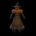 Fantasy Scarecrow Game Movie Character With Pumpkin Head Jack o Lantern Face And Feathered Coat