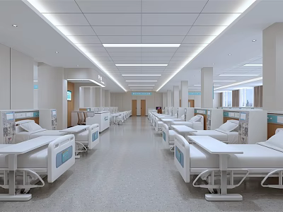 Modern Hospital Outpatient Ward Interior Design With Beds 3d model