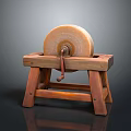 Traditional Manual Household Stone Mill with Wooden Stand Grinding Wheel and Handle