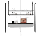 Modern Minimalist Suspended Wine Rack With Wine Bottles Glasses Below Cabinet And Artwork