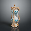 Elegant Ceramic Hourglass With Blue And White Patterns And Golden Decorations