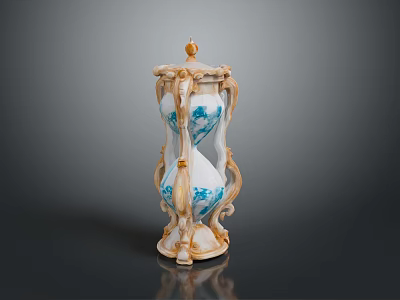 Elegant Ceramic Hourglass With Blue And White Patterns And Golden Decorations 3d model