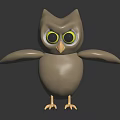 3D Owl Figure With Brown Feathered Body Big Yellow Eyes Spread Wings On Black Surface
