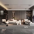 Modern Living Room Interior With White Sofa Round Coffee Table Wooden Wall And Large Windows