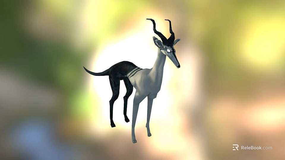 Mythical Antelope With Black And White Body And Long Curved Horns 3d model 