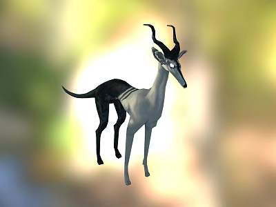 Mythical Antelope With Black And White Body And Long Curved Horns 3d model