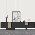 Modern Gray TV Stand With Table Lamp Abstract Painting And Small Statue