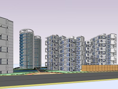 Modern High Rise Residential Buildings With Balconies Green Spaces And Road 3d model