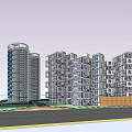 Modern High Rise Residential Buildings With Balconies Green Spaces And Road