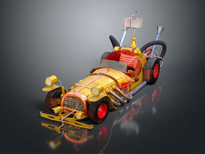 Steampunk Inspired Custom Car With Yellow Red Body And Mechanical Roof Details 3d model