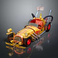 Steampunk Inspired Custom Car With Yellow Red Body And Mechanical Roof Details