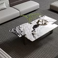 Modern Living Room With Marble Coffee Table Sofa Plant And Striped Rug