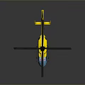 Bright Yellow Helicopter With Rotors Blue Tail Rotor And Landing Gear