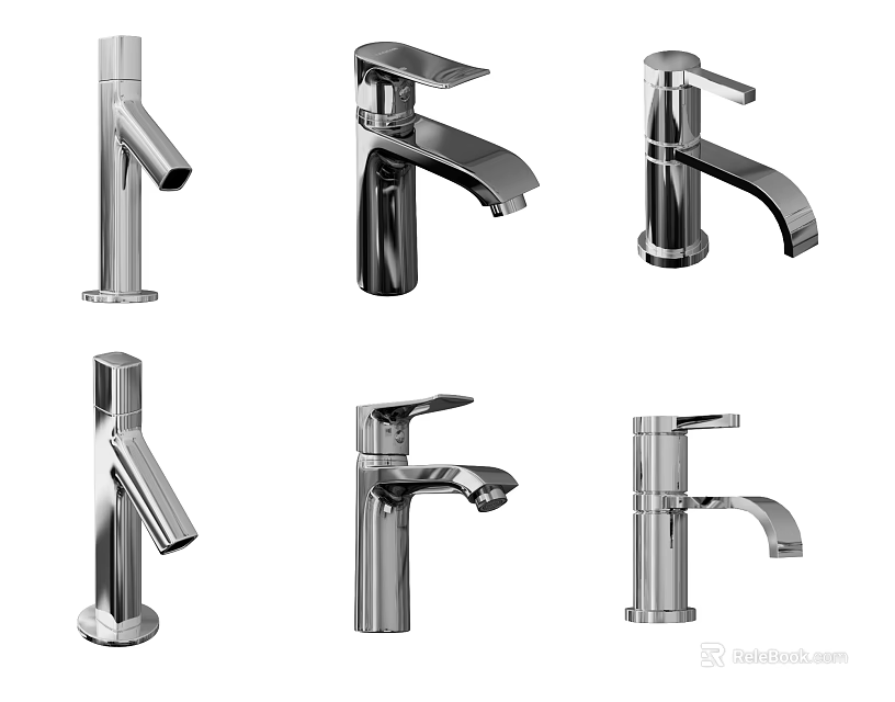 Different Styles Of Modern Faucets With Polished Chrome Finish 3d model 
