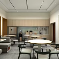Comfortable Lounge Area Interior With Round White Tables Chairs Long Sofas And Bookshelves