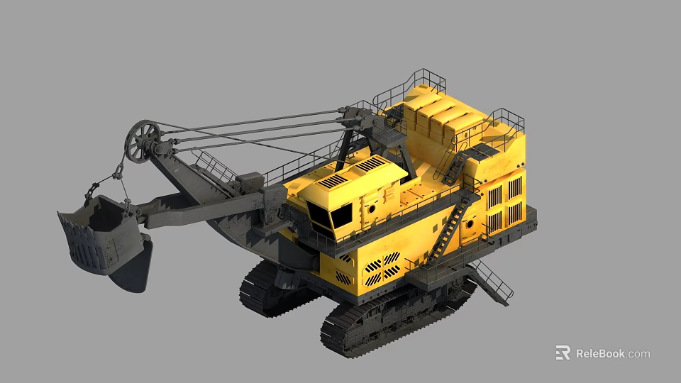 Yellow Large Crawler Utility Vehicle With Mechanical Arm Bucket And Cabin For Heavy Mining 3d model 