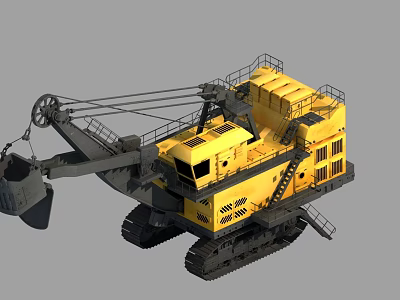 Yellow Large Crawler Utility Vehicle With Mechanical Arm Bucket And Cabin For Heavy Mining 3d model