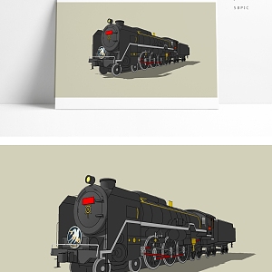 modern train steam locomotive train 3d model