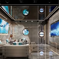 Modern KTV Lounge Interior With Large Screen Luxury Sofa And Decorative Lights
