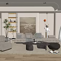 Modern Living Room Interior With Sofa Coffee Tables Artwork And Shelving Unit