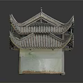 Traditional Chinese Architecture With Tiled Roof Upturned Eaves And Mossy Weathered Walls