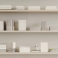Light Colored Bookshelves With Neatly Arranged Books Various Sizes Stacked And White Small Sculpture Cup