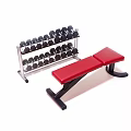 Fitness Sports Equipment Including Dumbbell Rack with Dumbbells and Red Bench