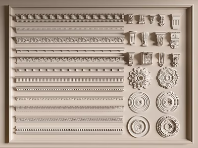 Various Styles Of Decorative Plaster Moldings With Intricate Patterns For Interior Design 3d model