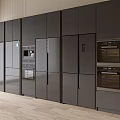 Modern Kitchen With Built In Refrigerators And Freezers Black Cabinets And Sleek Appliances