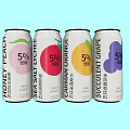 Peach Strawberry Orange Grape Flavored Canned Drinks 5% and Fruit Patterns on Light Blue Background